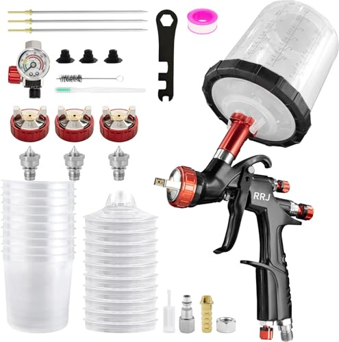 A610 LVLP Paint Spray Gun Premium Kit, Paint Spray Gun Compressed Air LVLP with 1.3/1.7/2.0 mm Nozzles, 650 ml Set with 10 Disposable Paint Spray Gun Cups, Paint Gun for Cars, Home, Furniture