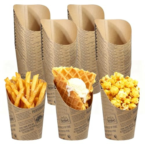 Solinorex 50 Stück Kraftpapier Snackbecher 14 oz (400 ml) – Braune Papierbecher für Pommes, Popcorn, Eis & Fingerfood – Innen beschichtet für Stabilität Wiederverwendbar für Party,Grillen,Café,Imbiss