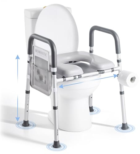 VEVOR Sedile WC Rialzato Universale per Anziani, Altezza e Larghezza Regolabili con Braccioli e Capacità di Carico di 181 kg e 4 Gambe, Sedile WC Rialzato da Bagno per Disabili, Donne Incinte