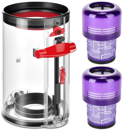 Upgraded Large Dust Bin Replacement & 2 HEPA Filter for Dyson V11 V15 SV14 | SV15 SV22 SV28 Vacuum Cleaner Reinforced Clear Canister Dirt Cup Part 969509-01 965440-01 Fixes Broken Latch Restores Suction