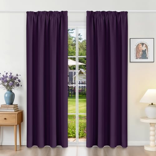 Runyéla Gardinen mit Kräuselband Thermovorhänge Kälteschutz Vorhänge Blickdicht 200 x 140 (HxB) Dunkelviolett 2er Set Verdunkelungsvorhänge für Schienensystem, Schiebegardinen für Wohnzimmer Curtain