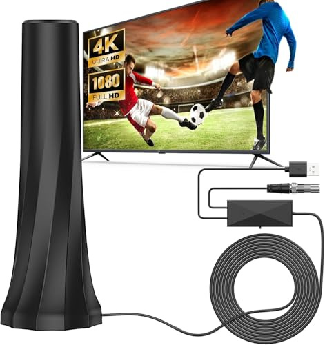 Antenna TV Interna 2026 Nuova Potente con Amplificatore Integrato, Ricezione a Lungo Raggio 500 km, 360° Senza Zone Morte, Compatibile DVB-T/T2 4K 1080P Digitale Terrestre per Smart TV e Radio