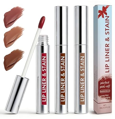 3 Stück Peel Off Lip Liner Stain Set,Lipliner Set Lipliner Wasserfest, Langanhaltend, üBertragungsbestäNdig, Hochpigmentierte Farben In Rotbraun, Kaffee Und KakaotöNen
