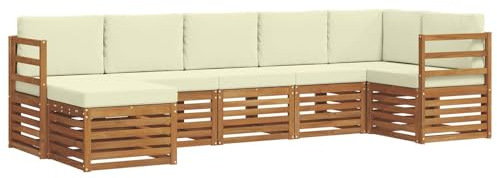 vidaXL Sofagarnituren 7 pcs Natur und Creme Massivholz Akazie, Moderner Garten-Sofa, Robustes Lounge-Set, stylische Möbel für gemütliches Terrassen-Sitzen