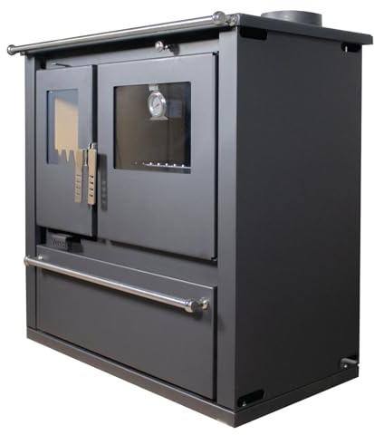 Verso CS Plus Holzofen mit Backofen 7,7 kW, 82,2% hoher Wirkungsgrad, extra großer robuster Stahlkörper, Metallkochfeld & Thermometer, Kaminheizung für 135-165 m³, 150 mm Rauchabzug