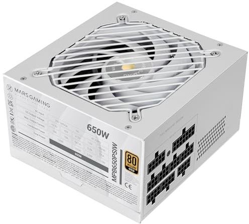 Mars Gaming MPB650PSI, PC-Netzteil Full Modular 650W, 10 Jahre Garantie, 80Plus Gold 90%, Lüfter SI Extreme Silence, Technologien AI2-RPM, DC-DC und SMD, ATX 3.1 und PCIe 5.1, Weiß