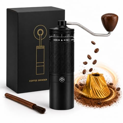 Manual Coffee Grinder, 100-Grade, Seven Star Titanium Plated, 20-25g | Portable Coffee Grinder Manual with Clean Brush, Detachable, Easy to Clean, for Espresso, Pour-Over, Moka Pots, French press