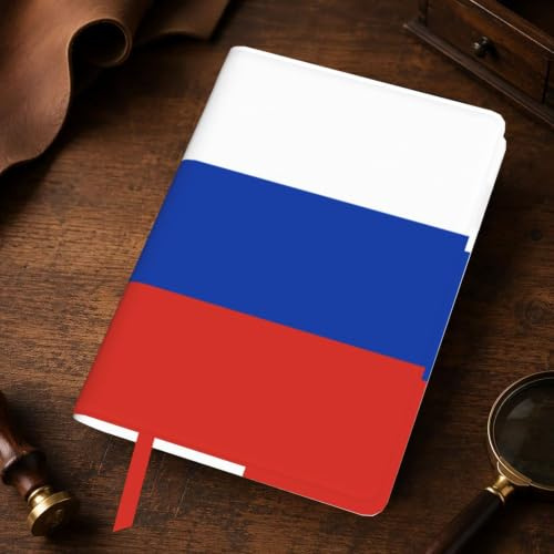 Tagebuch mit russischer Flagge, A5, Leder, nachfüllbar, echtes Leder