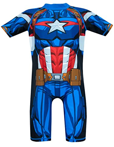 Marvel Boys Avengers Swimsuit Captain America Costume Rash Guard