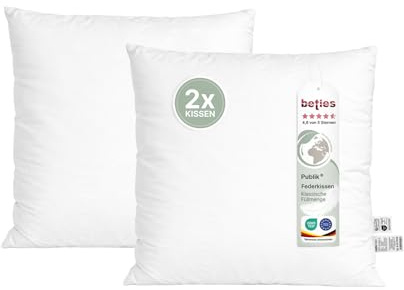 beties - Publik - 2erSet Feder Füllkissen 50x50 cm – 560 g Enten- & Gänsefedern – großes Innenkissen Inlett & Kissenfüllung – waschbares Baumwoll-Inlett – Sofakissen, Dekokissen & Wohnkissen