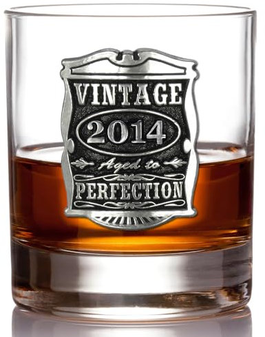 English Pewter Company Vintage Years 2015 10th Wedding Anniversary Whisky Glass Tumbler - Unique Gift Idea for Men for That Special Tin Anniversary [VIN007]