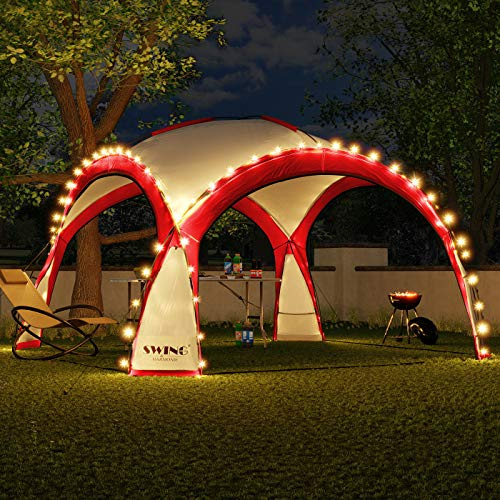 LED Event Pavillon 3,6 x 3,6m DomeShelter Garten Pavillion inkl. Solarmodul Pavilion Designer Gartenzelt Camping Pavilon Partyzelt mit Beleuchtung (Rot)