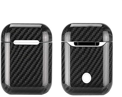 qichenlu [Extrem Dünn] Glacé-Schwarz Carbon Case für AirPods, Gehäuse Schutz Hülle für AirPods,Echt Kohlefaser Kratzfest Schale Kompatibel mit AirPods 1 Ladecase