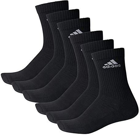 adidas CUSHIONED CREW Tennissocken Sportsocken Damen Herren Unisex 6 Paar, Farbe:Black, Socken & Strümpfe:43-45