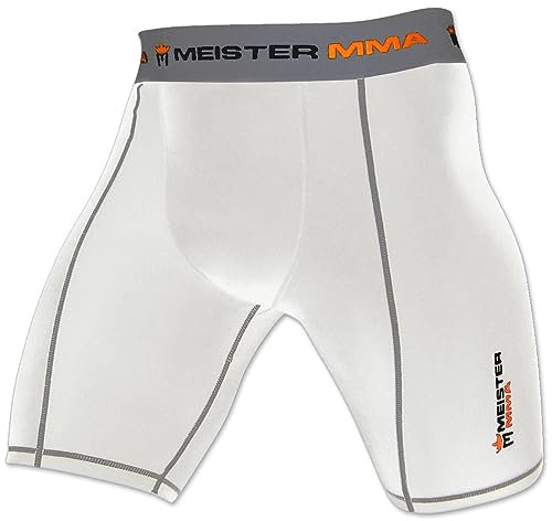Meister MMA Short de Compression Rush avec Poche pour Coquille - Blanc - Grand (34-35)
