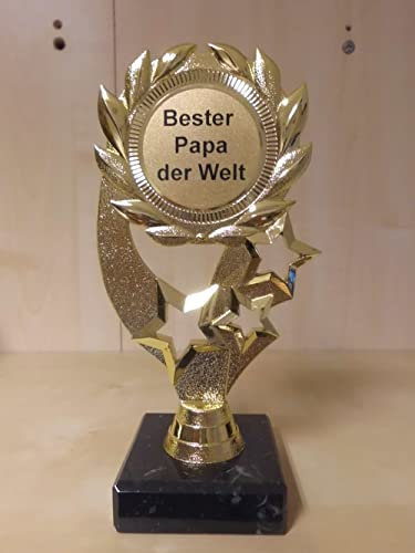 Fanshop Lünen Pokal Geschenk Bester Papa der Welt - Geburtstag - Sportpokal - Gr. 19,5 cm, (Gold) - Trophäe - Pokale mit Gravur - (A322)