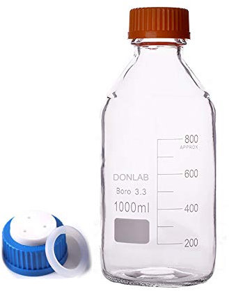 DONLAB MBP-3100 Borosilicate Glass 100ml Round Media Storage Bottle Reagent Bottle with 3-Hole Mobile Phase Cap GL45