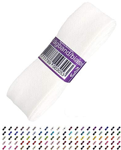 Sandras-Bastelladen Schrägband/Einfassband Baumwolle Uni gefalzt 3m x 20mm 009-Weiß