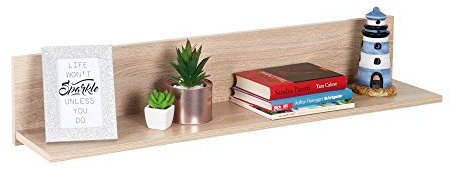 RICOO Wandregal 98 x 19 x 19 Braun Sonoma Eiche, Spanplatte aus Holz, Hängereral WM052-ES, Regal Wand Bücherregal Bilderregal Fotoregal Küchenregal Hängend Wandboard Regalbrett Schweberegal