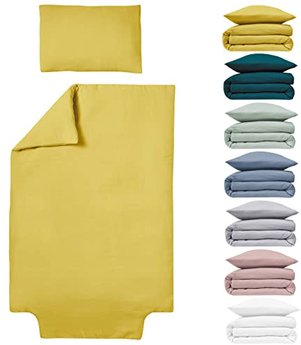 Le Lit de Mon Bébé - Parure Housse de Couette 100x140 cm + taie 40x60 cm - 100% Double Gaze de Coton Mousseline crépon - Safran