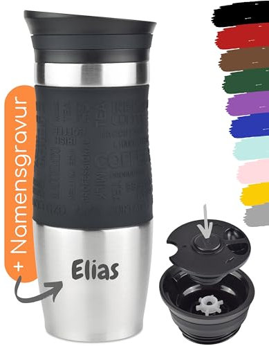 Milu Insulated Coffee Mug with Engraving - 370ml 450ml - Personalised Gift idea Christmas Birthday Gift for Men Women Mum dad Girlfriend (370ml, Black)