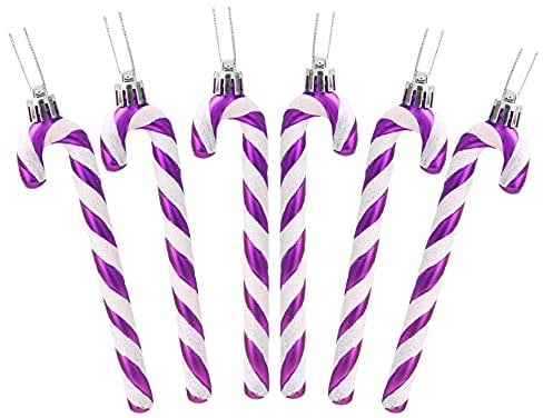 Christmas Concepts® Pack Of 6-13cm Glitter Candy Cane Christmas Tree Decorations (Purple & White)
