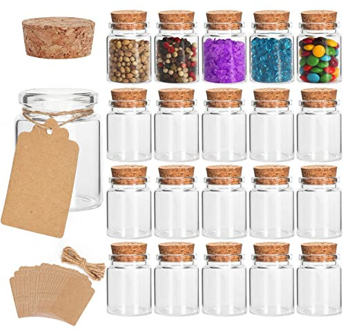 SHiZAK Lot de 20 mini flacons en verre de 30 ml avec bouchons en liège,Parfaits pour les loisirs créatifs, la décoration, les mariages, les vœux, les cadeaux de fête, les accessoires de rangement