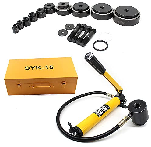 Hydraulischer Blechlocher HaroldDol 15T Hydraulische Lochstanze Hydraulic Knockout Kit Hydraulisch Lochöffner Hydrauliklochgerät, mit 10 Dies 16-101mm