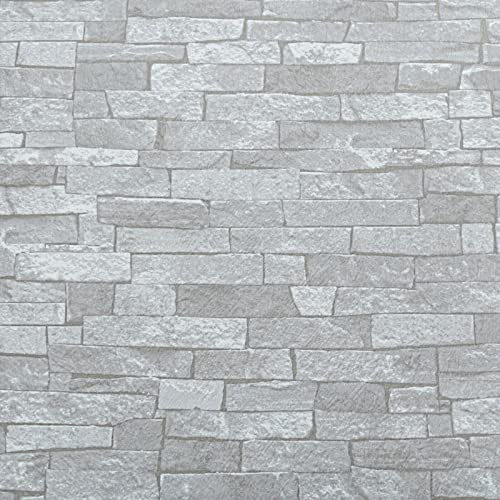 SOPHIE LAURENCE Luxury Rustic Brick 3D Effect Textured White Light Grey Wallpaper Living Room Bedroom Kitchen
