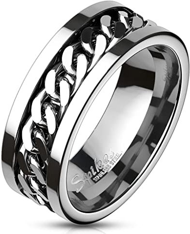 Paula & Fritz® Ring Herren Silber Spinner-Kette Chirurgenstahl 316 L Größe 52 (16,6) Silber 6-mm breit Partnerring Verlobungsring Herrenring Bandring