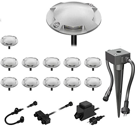 ledscom.de LED Boden-Aufbau-Leuchte Bunda, 4-flammig, mit Dämmerungssensor für außen, befahrbar, warm-weiß, 12er Set