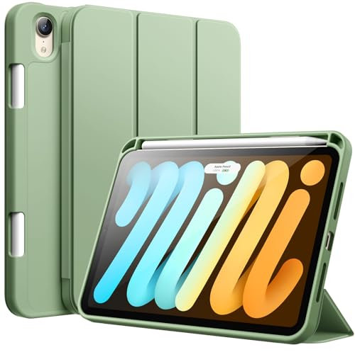 JETech Funda para iPad Mini (A17 Pro, 2024 Modelo, 7.ª Generación) / Mini 6 (2021 Modelo, 6.ª Generación) con Portalápiz, Slim Tableta Cover con Suave TPU Trasera, Auto-Sueño/Estela (Verde Matcha)