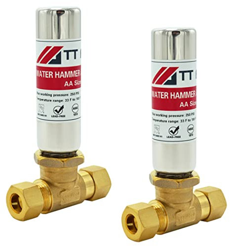 TT FLEX Stainless Steel Water Hammer Arrestor for Dishwasher and Toilet, 3/8 Inch Male Compression by 3/8 Inch Female Compression, 2 Pack