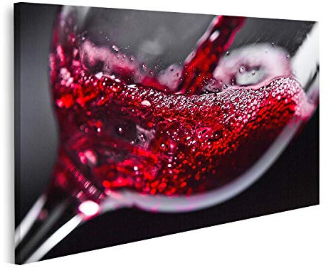 Bild auf Leinwand Rotwein Weinglas Schwarzer Hintergrund Wandbild Poster Kunstdruck Bilder 80x40cm
