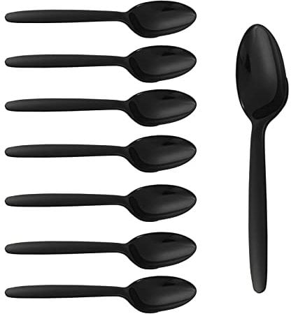 VBNZBK 100 Stück Plastiklöffel, Partygeschirr Mehrweg & Robust Löffel Klein Plastik, Strapazierfähige Kunststoff Dessertlöffel Plastik für Desserts, Proben oder Vorspeisen (Schwarz)