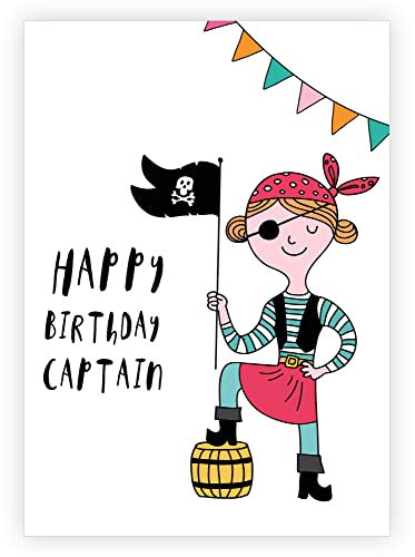 1 Fröhliche Piraten Geburtstagskarte: Happy Birthday Captain • moderne Grußkarte mit Illustration - DIN A6 Geschenk Klappkarte
