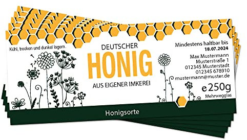 Apoidea – Honig Etiketten 250 g nassklebend – 100 Stück zum Stempeln/Etiketten Honiggläser/Honig Aufkleber für selbstgemachten Honig/Honigetiketten für Honiggläser