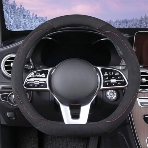WJMZ Soft D Shape Steering Wheel Cover, Warm Steering Wheel Cover Fashion Universal 15 inch, Black