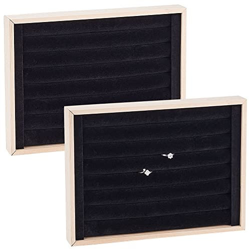 nbeads 2 Stück Holz Schmucktablett, Holz Schmuck Tablett Schmuckaufbewahrung Makeup Organizer Schmuck Schale Ringablage Schlüsseltablett mit schwarzem Samt für Halsketten Armband Ohrring Uhrenhalter