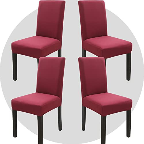 ZHILING Stuhlhussen Bezüge Set von 4 Super Fit Stretch abnehmbare waschbare Esszimmerstuhl Protector Cover Sitzbezug für Hotel, Esszimmer, Zeremonie, Bankett Hochzeitsfeier(Weinrot)