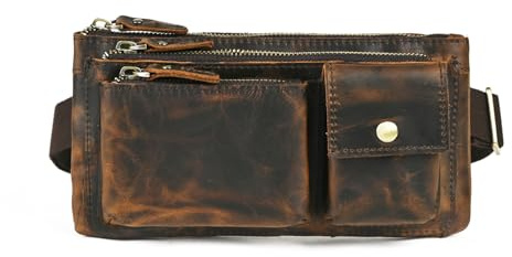 Handadsume Wasserfeste Leinwand Echtleder Wandern Reiten Reisen Fanny Pack Hüfttasche Kleine Telefon Tasche für Männer Frauen FB811-29 (100% Leder-Braun)