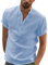 YAOBAOLE Chemise Lin Homme Manches Court Chemises Bleu Ciel pour Hommes Chemisette Col Mao Homme Casual T Shirt Vetement Été pour Hommes Bleu Ciel XL