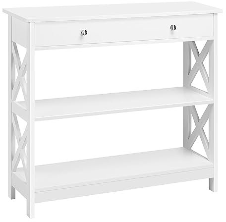 Abician Table Console en Bois MDF Meuble d'Entrée avec 2 Etagère de Rangement Design en Forme X pour Salon Couloir Table d'appoint Blanc 80 × 30 × 80 cm