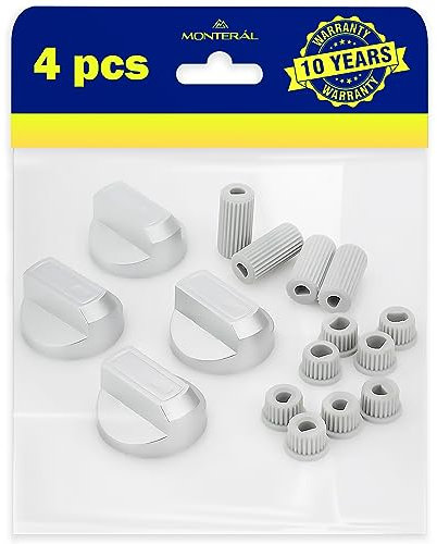 Mandos Giratorios para Cocina de Gas – Juego de 4 Piezas y Adaptadores para Eje Oculto y Alto Ø 6 mm y Ø 8 mm - Gris Satinado - Garantía de 10 Años - MONTERAL