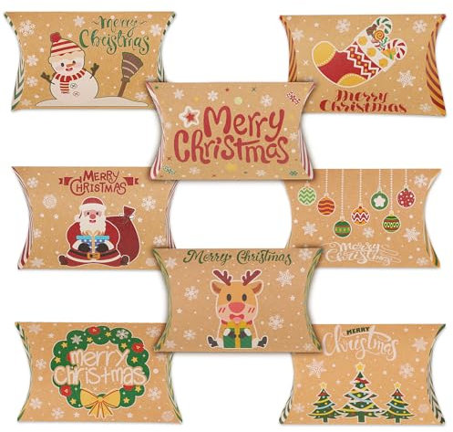 COLOFALLA 24 Stück Weihnachten Geschenkbox Klein Kraftpapier Geschenkschachtel Geschenkkarton Merry Christmas Süßigkeiten Box für Geschenke