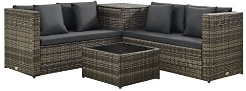 vidaXL Garten Lounge Set mit Kissen 4-TLG., Gartenmöbel mit Stahlrahmen, Sitzgruppe für Garten Terrasse, Sitzgarnitur, Schwarz Poly Rattan