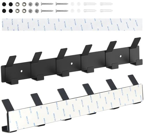 Ouzionz 2 Stück Garderobenhaken Kleiderhaken Wand Mattes Schwarz Garderobenleiste mit 6 Haken,Kleiderhaken Garderobe,Metall Kleiderhaken mit Hakenleiste,Garderobe für Schlafzimmer,Bäder,Küchen