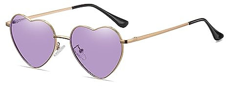 JCTAIFOO Occhiali da sole polarizzati a cuore per donna vintage moda amore forma oro telaio in metallo carino festa festival occhiali, Oro/viola