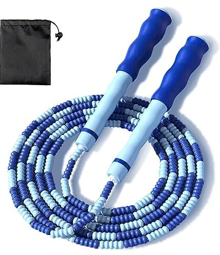 GWAWG Beaded Skipping Rope Beaded Jump Rope Tangle Free 2.8m/1.1in Adjustable Length Blue for Kids and Adult
