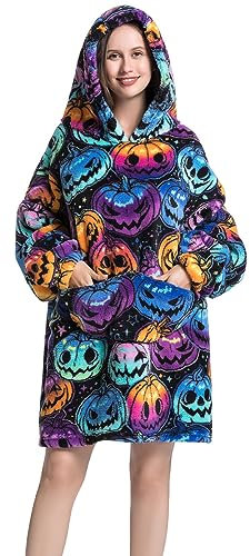 Ruiuzioong Übergroße Tragbare Decken Hoodie Sweatshirt für Damen Herren, Pullover Kapuzenpullover Oversized Tragbare Decke Weich Hoodies Kapuzenpullover (Kürbis-Erwachsene)